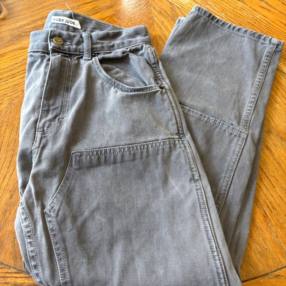 Rudy Jude Adult Utility Jeans Grey Double Knee Work Pants Straight Leg Size 1